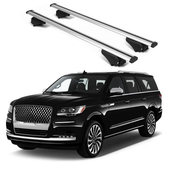 ERKUL Roof Rack Cross Bars for Lincoln Navigator 2018-2024 | Aluminum Crossbars with Anti Theft Lock for Rooftop | Compatible with Raised Rails - Silver