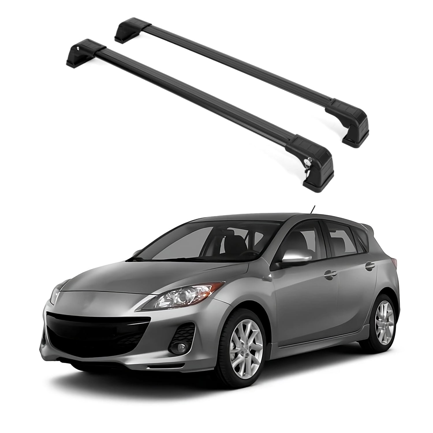 ERKUL Roof Rack Cross Bars for Mazda 3 Hatchback 2010-2013 | Anti-Theft Lock Aluminum Crossbars for Rooftop, Cargo Carrier, Luggage, Kayak, Canoe, Snowboard, Bike| Black