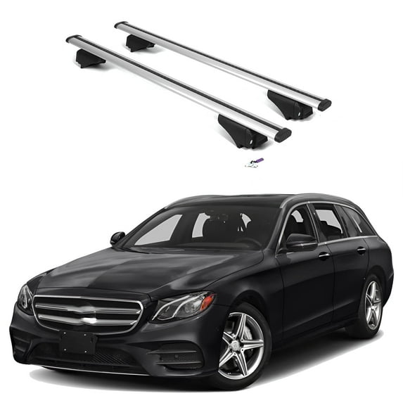 ERKUL Roof Rack Cross Bars for Mercedes Benz E-Class Wagon 2017-2023 | Aluminum Crossbars with Anti Theft Lock for Rooftop | Compatible with Flush Rails - Silver
