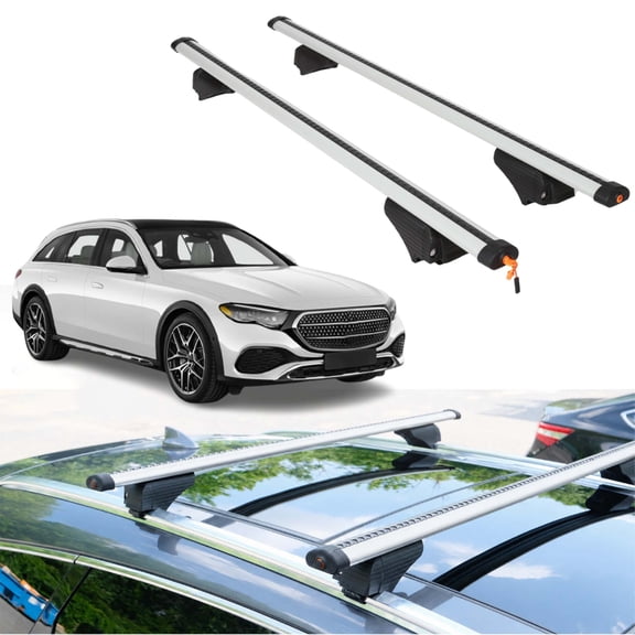 ERKUL Roof Rack Cross Bars for Mercedes Benz E Class Wagon 2024-2026 | Aluminum Crossbars with Anti Theft Lock for Rooftop | Compatible with Flush Rails - Silver