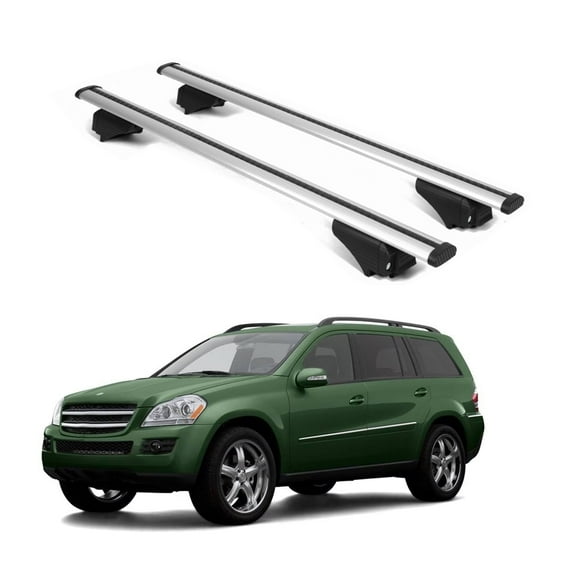 ERKUL Roof Rack Cross Bars for Mercedes Benz GL 2006-2012 | Aluminum Crossbars with Anti Theft Lock for Rooftop | Compatible with Raised Rails - Silver