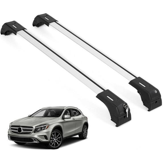 ERKUL Roof Rack Cross Bars for Mercedes Benz GLA 2014-2020 | Aluminum Crossbars with Anti Theft Lock for Rooftop | Compatible with Flush Rails - Silver