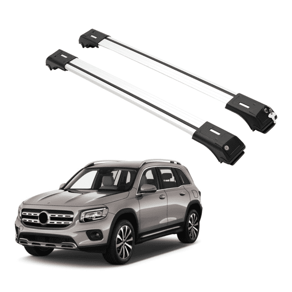 ERKUL Roof Rack Cross Bars for Mercedes Benz GLB 2020-2024 | Aluminum Crossbars with Anti Theft Lock for Rooftop | Compatible with Raised Rails - Silver