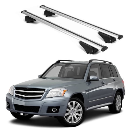 ERKUL Roof Rack Cross Bars for Mercedes Benz GLK 2009-2015 | Aluminum Crossbars with Anti Theft Lock for Rooftop | Compatible with Raised Rails - Silver