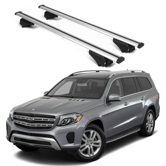 ERKUL Roof Rack Cross Bars for Mercedes Benz GLS 2017-2019 | Aluminum Crossbars with Anti Theft Lock for Rooftop | Compatible with Raised Rails - Silver