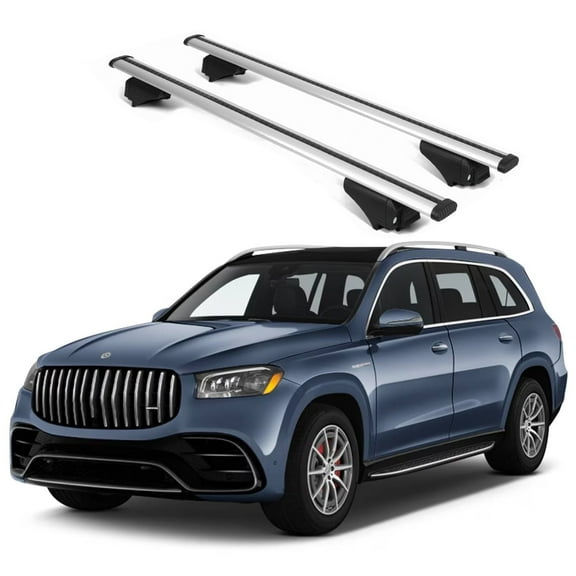 ERKUL Roof Rack Cross Bars for Mercedes Benz GLS 2020-2025 | Aluminum Crossbars with Anti Theft Lock for Rooftop | Compatible with Raised Rails - Silver