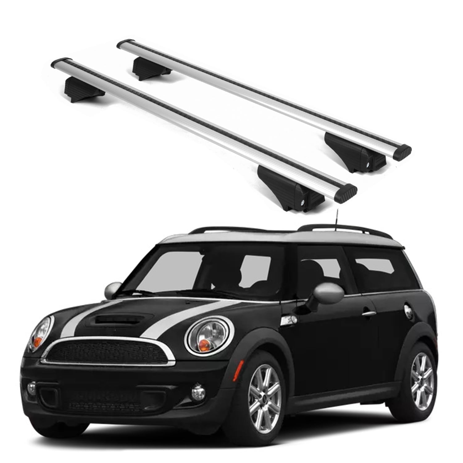 ERKUL Roof Rack Cross Bars for Mini Cooper Clubman 2010-2014 R55 | Aluminum Crossbars with Anti Theft Lock for Rooftop | Compatible with Raised Rails - Silver