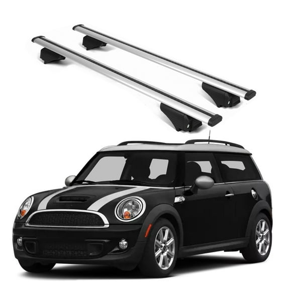 ERKUL Roof Rack Cross Bars for Mini Cooper Clubman 2010-2014 R55 | Aluminum Crossbars with Anti Theft Lock for Rooftop | Compatible with Raised Rails - Silver