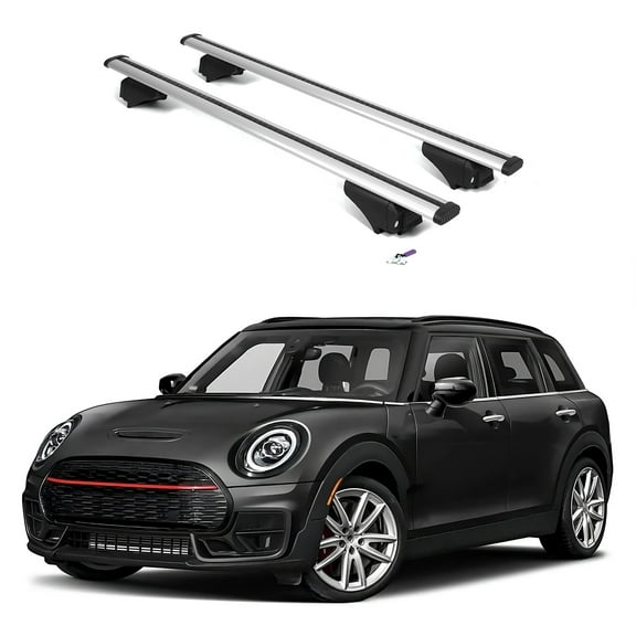 ERKUL Roof Rack Cross Bars for Mini Cooper Clubman 2016-2024 | Aluminum Crossbars with Anti Theft Lock for Rooftop | Compatible with Flush Rails - Silver
