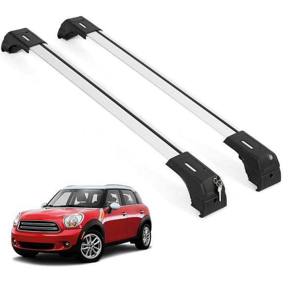 ERKUL Roof Rack Cross Bars for Mini Cooper Countryman 2011-2016 | Aluminum Crossbars with Anti Theft Lock for Rooftop | Compatible with Flush Rails - Silver