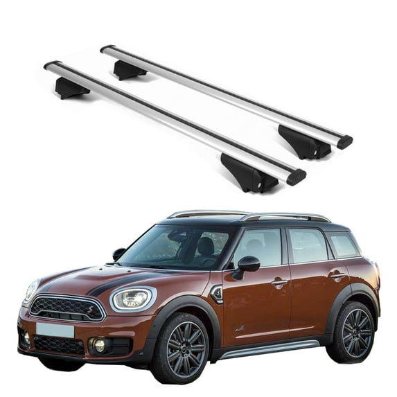 ERKUL Roof Rack Cross Bars for Mini Cooper Countryman 2017-2024 | Aluminum Crossbars with Anti Theft Lock for Rooftop | Compatible with Raised Rails - Silver
