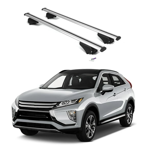 ERKUL Roof Rack Cross Bars for Mitsubishi Eclipse Cross 2018-2024 | Aluminum Crossbars with Anti Theft Lock for Rooftop | Compatible with Flush Rails - Silver