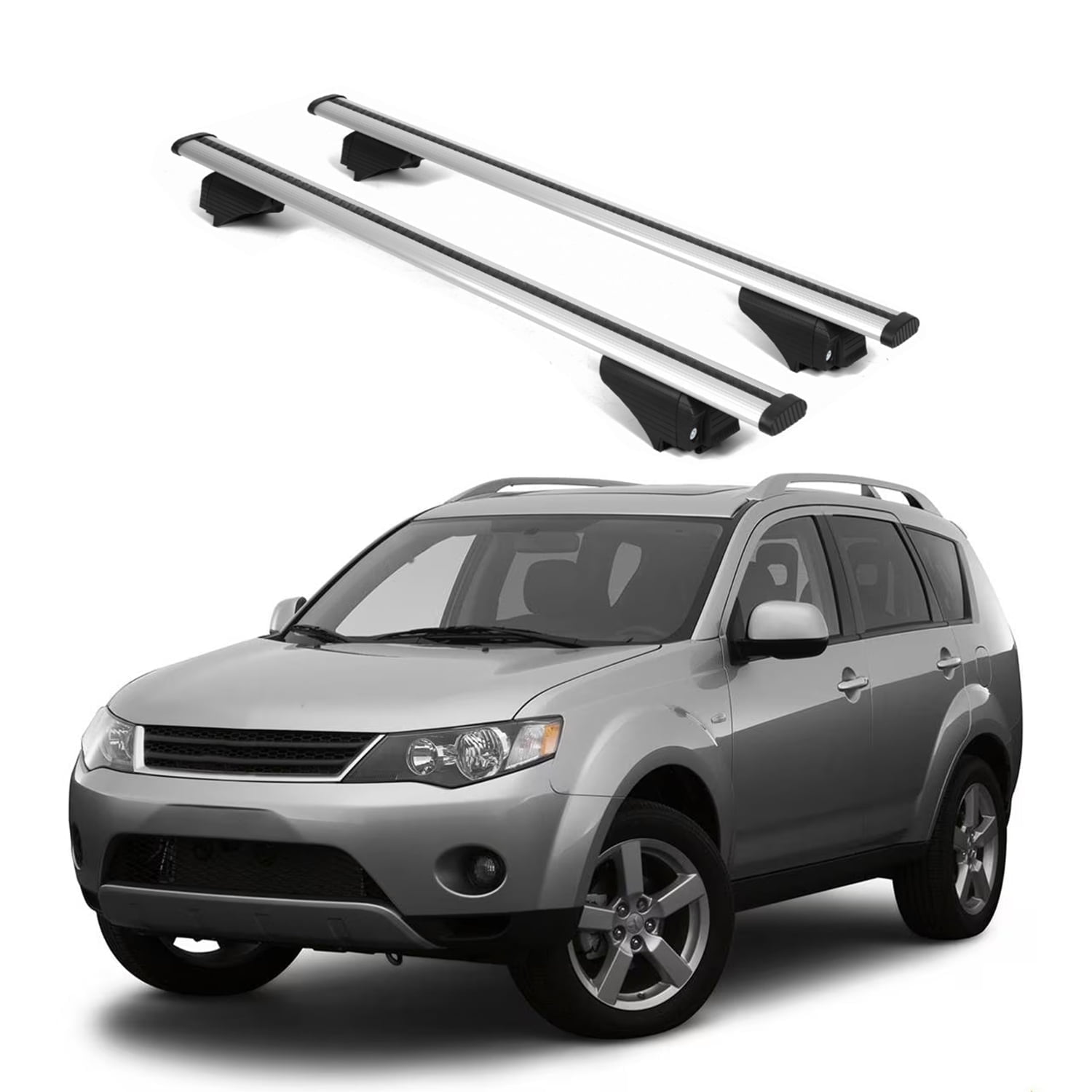 ERKUL Roof Rack Cross Bars for Mitsubishi Outlander 2007-2013 | Aluminum Crossbars with Anti Theft Lock for Rooftop | Compatible with Raised Rails - Silver