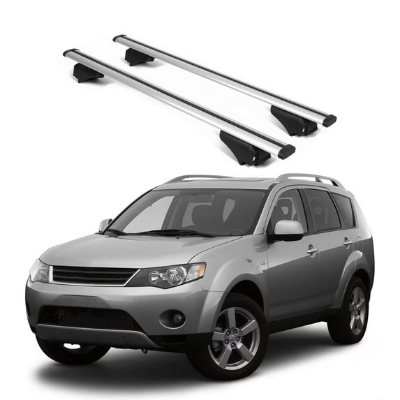 ERKUL Roof Rack Cross Bars for Mitsubishi Outlander 2007-2013 | Aluminum Crossbars with Anti Theft Lock for Rooftop | Compatible with Raised Rails - Silver