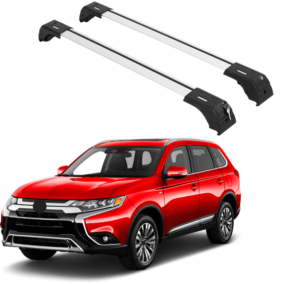 ERKUL Roof Rack Cross Bars for Mitsubishi Outlander 2014-2021 | Aluminum Crossbars with Anti Theft Lock for Rooftop | Compatible with Flush Rails - Silver