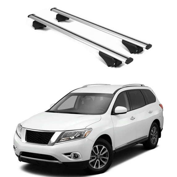 ERKUL Roof Rack Cross Bars for Nissan Pathfinder 2013-2021 | Aluminum Crossbars with Anti Theft Lock for Rooftop | Compatible with Raised Rails - Silver