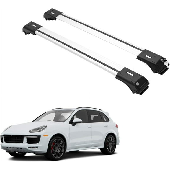 ERKUL Roof Rack Cross Bars for Porsche Cayenne 2003-2010 | Aluminum Crossbars with Anti Theft Lock for Rooftop | Compatible with Raised Rails - Silver