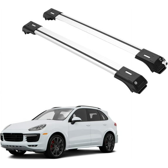 ERKUL Roof Rack Cross Bars for Porsche Cayenne 2003-2010 | Aluminum Crossbars with Anti Theft Lock for Rooftop | Compatible with Raised Rails - Silver