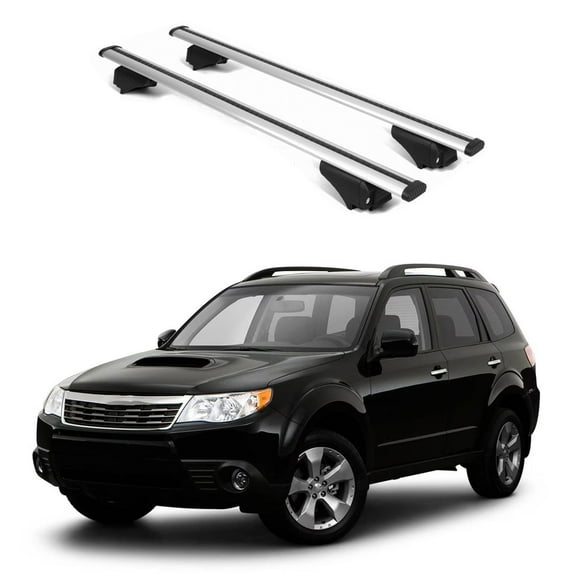ERKUL Roof Rack Cross Bars for Subaru Forester 2009-2013 | Aluminum Crossbars with Anti Theft Lock for Rooftop | Compatible with Raised Rails - Silver