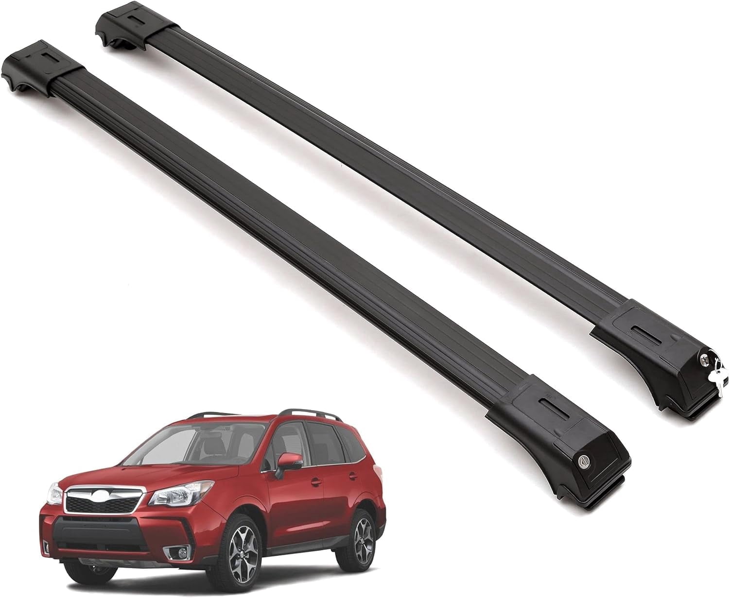 Erkul Roof Rack Cross Bars For Subaru Forester 2014-2024 | Black Aluminum With Anti-Theft Lock