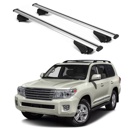 ERKUL Roof Rack Cross Bars for Toyota Land Cruiser 1992-2023 | Aluminum Crossbars with Anti Theft Lock for Rooftop | Compatible with Raised Rails - Silver