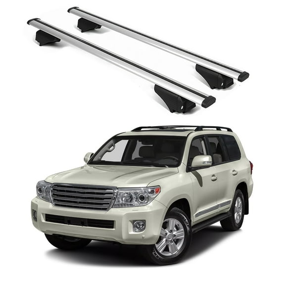 ERKUL Roof Rack Cross Bars for Toyota Land Cruiser 1992-2023 | Aluminum Crossbars with Anti Theft Lock for Rooftop | Compatible with Raised Rails - Silver