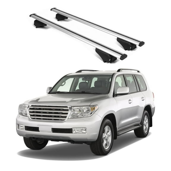 ERKUL Roof Rack Cross Bars for Toyota Land Cruiser 2008-2021 | Aluminum Crossbars with Anti Theft Lock for Rooftop | Compatible with Raised Rails - Silver