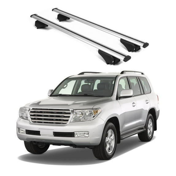ERKUL Roof Rack Cross Bars for Toyota Land Cruiser 2008-2021 | Aluminum Crossbars with Anti Theft Lock for Rooftop | Compatible with Raised Rails - Silver