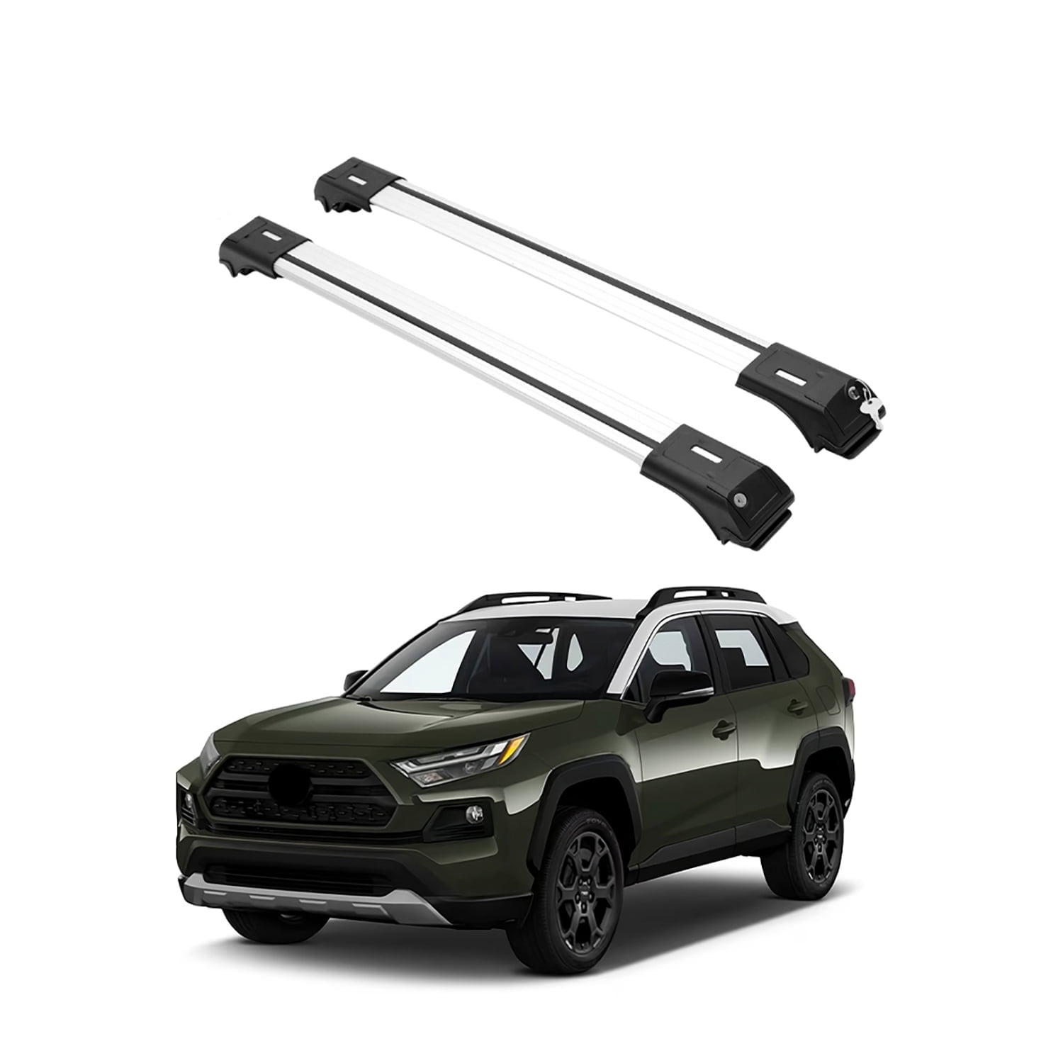 ERKUL Roof Rack Cross Bars for Toyota RAV4 2019-2024 Adventure/TRD Offroad/Hybrid Woodland | Aluminum Crossbars with Anti-Theft Lock for Rooftop | Compatible with Raised Rails - Silver