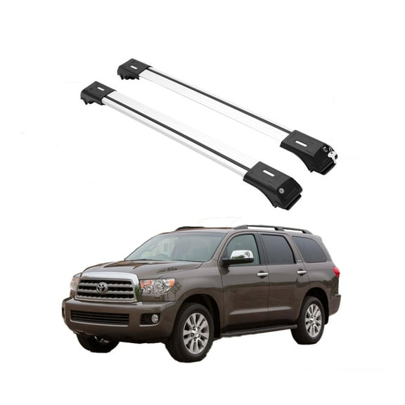 ERKUL Roof Rack Cross Bars for Toyota Sequoia 2008-2022 | Anti-Theft Lock Aluminum Crossbars for Rooftop, Cargo Carrier, Luggage, Kayak, Canoe, Bike | Silver