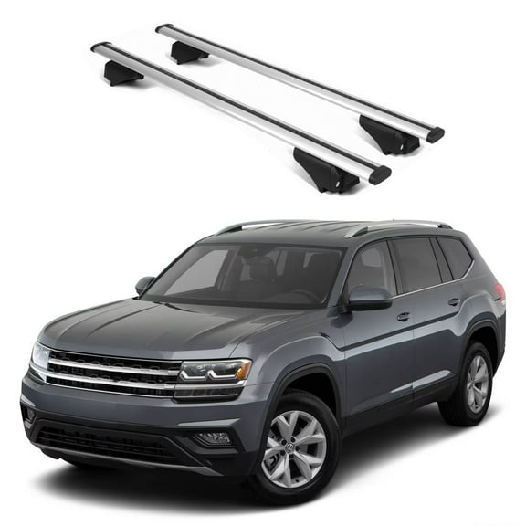 ERKUL Roof Rack Cross Bars for VW Volkswagen Atlas 2018-2024 | Aluminum Crossbars with Anti Theft Lock for Rooftop | Compatible with Raised Rails - Silver