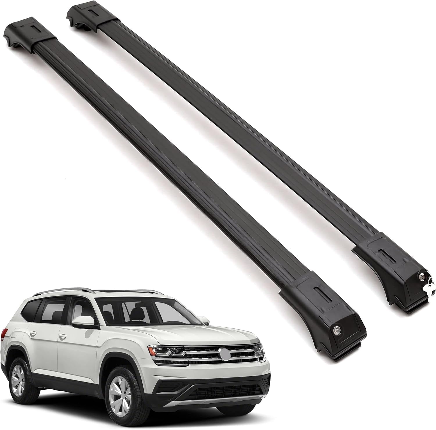 ERKUL Roof Rack Cross Bars for VW Volkswagen Atlas 2018-2024 (Not for Atlas Cross Sport) | Aluminum Crossbars with Anti Theft Lock for Rooftop | Compatible with Raised Rails - Black