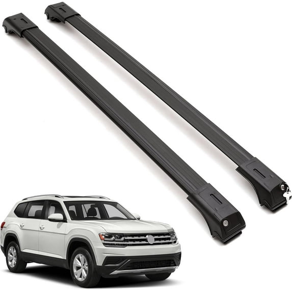 ERKUL Roof Rack Cross Bars for VW Volkswagen Atlas 2018-2024 (Not for Atlas Cross Sport) | Aluminum Crossbars with Anti Theft Lock for Rooftop | Compatible with Raised Rails - Black