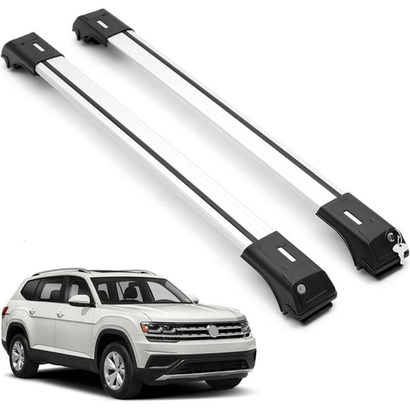 ERKUL Roof Rack Cross Bars for VW Volkswagen Atlas 2018-2024 (Not for Atlas Cross Sport) | Aluminum Crossbars with Anti Theft Lock for Rooftop | Compatible with Raised Rails - Silver
