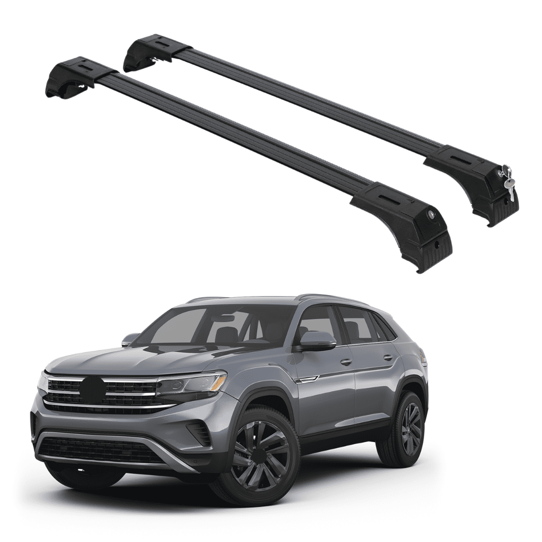 ERKUL Roof Rack Cross Bars for VW Volkswagen Atlas Cross Sport 2020-2024 (Not for Atlas) | Aluminum Crossbars with Anti Theft Lock for Rooftop | Compatible with Flush Rails - Black