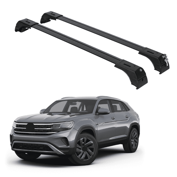 ERKUL Roof Rack Cross Bars for VW Volkswagen Atlas Cross Sport 2020-2024 (Not for Atlas) | Aluminum Crossbars with Anti Theft Lock for Rooftop | Compatible with Flush Rails - Black