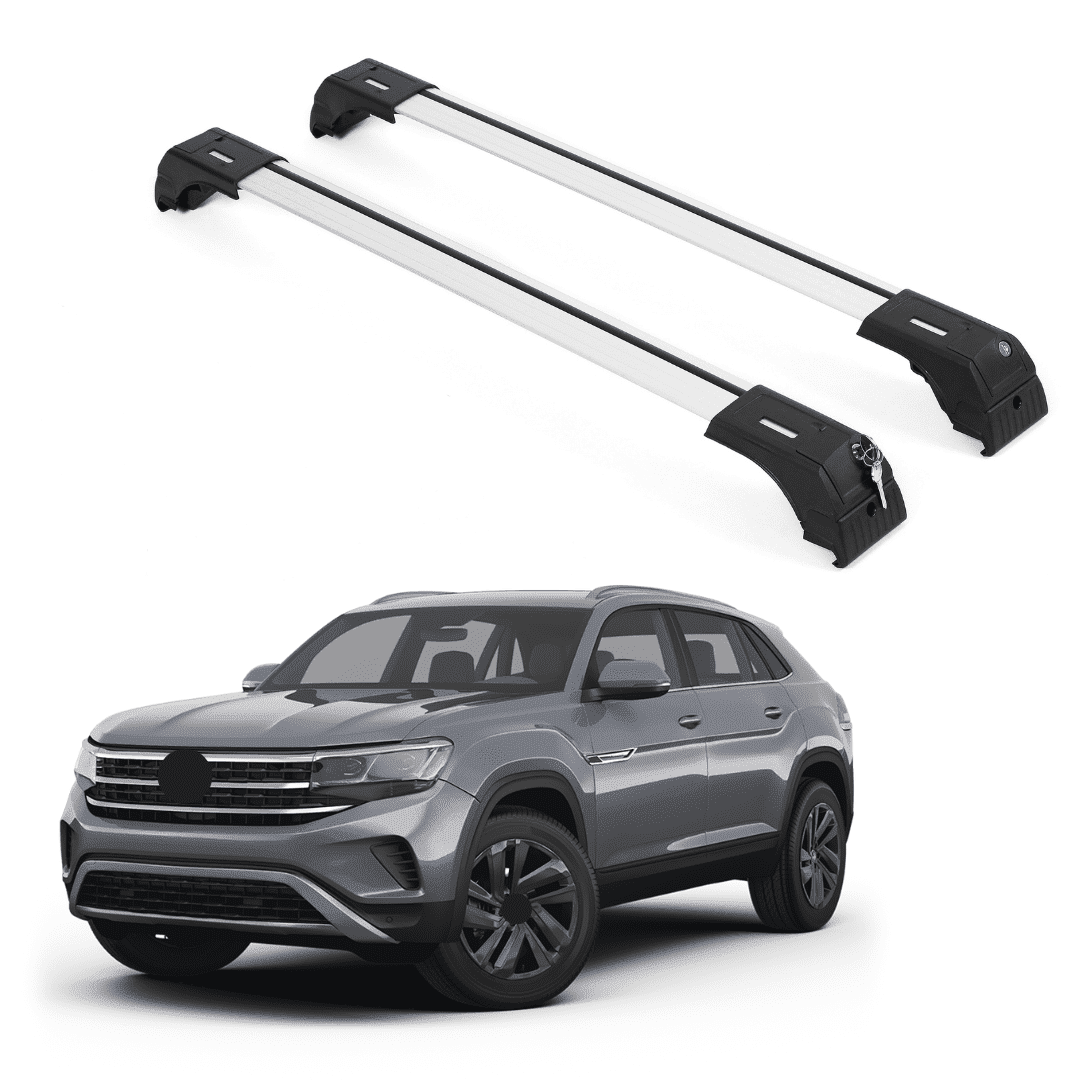 ERKUL Roof Rack Cross Bars for VW Volkswagen Atlas Cross Sport 2020-2024 (Not for Atlas) | Aluminum Crossbars with Anti Theft Lock for Rooftop | Compatible with Flush Rails - Silver