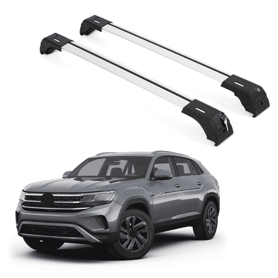 ERKUL Roof Rack Cross Bars for VW Volkswagen Atlas Cross Sport 2020-2024 (Not for Atlas) | Aluminum Crossbars with Anti Theft Lock for Rooftop | Compatible with Flush Rails - Silver