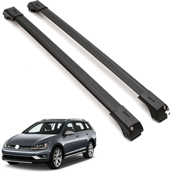 ERKUL Roof Rack Cross Bars for VW Volkswagen Golf SW Alltrack 2013-2019 | Aluminum Crossbars with Anti Theft Lock for Rooftop | Compatible with Raised Rails - Black