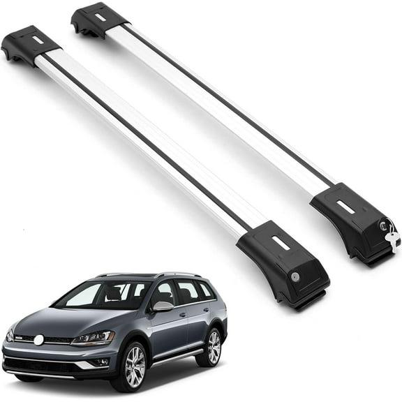 ERKUL Roof Rack Cross Bars for VW Volkswagen Golf SW Alltrack 2013-2019 | Aluminum Crossbars with Anti Theft Lock for Rooftop | Compatible with Raised Rails - Silver