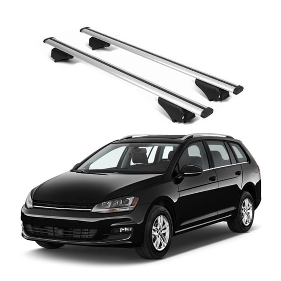 ERKUL Roof Rack Cross Bars for VW Volkswagen Golf Sportwagen 2013-2019 | Aluminum Crossbars with Anti Theft Lock for Rooftop | Compatible with Raised Rails - Silver