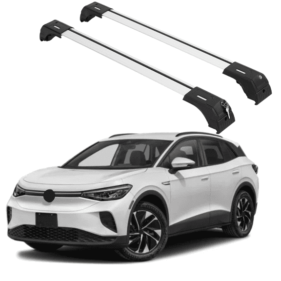 ERKUL Roof Rack Cross Bars for VW Volkswagen ID.4 2021-2025 | Aluminum Crossbars with Anti Theft Lock for Rooftop | Compatible with Flush Rails - Silver