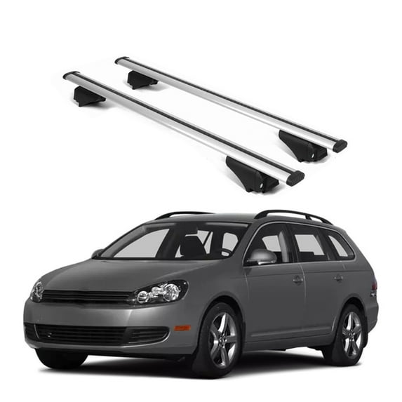 ERKUL Roof Rack Cross Bars for VW Volkswagen Jetta Sportwagen 2009-2014 | Aluminum Crossbars with Anti Theft Lock for Rooftop | Compatible with Raised Rails - Silver