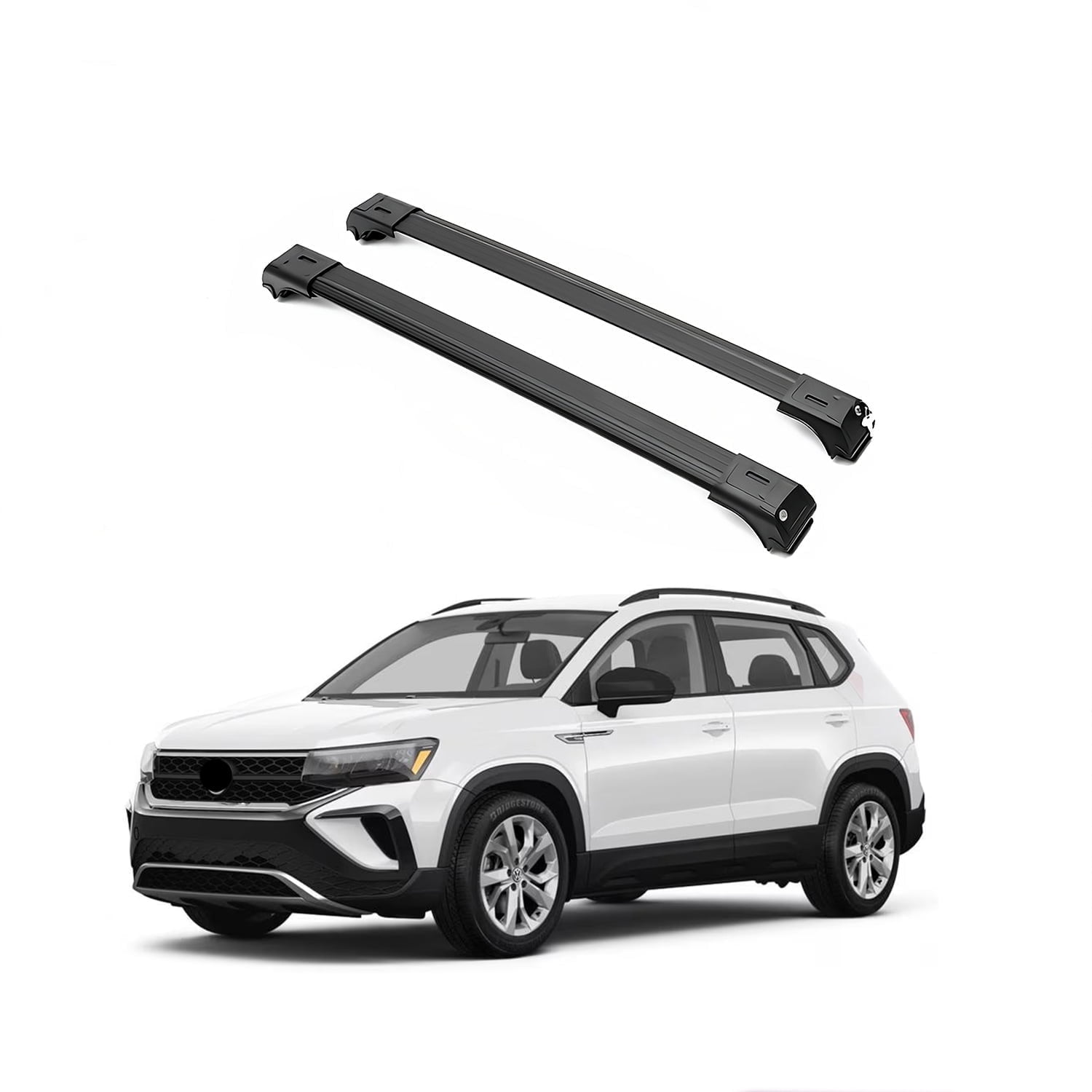 ERKUL Roof Rack Cross Bars for VW Volkswagen Taos 2022-2024 | Aluminum Crossbars with Anti-Theft Lock for Rooftop | Compatible with Raised Rails - Black