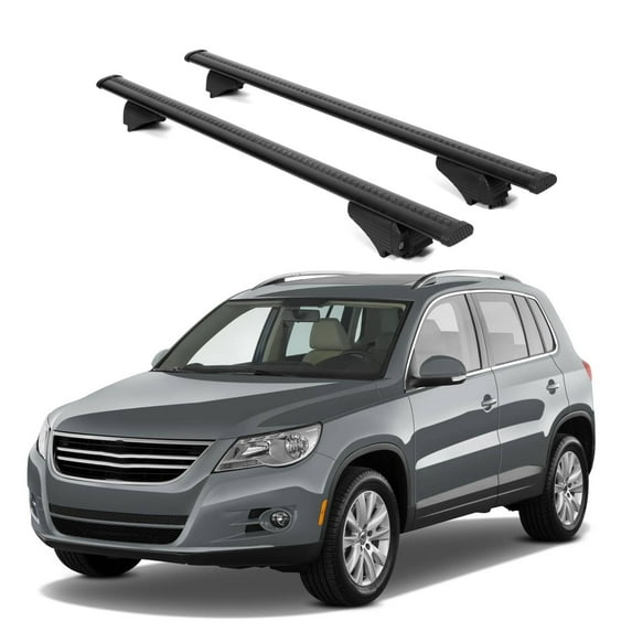 ERKUL Roof Rack Cross Bars for VW Volkswagen Tiguan 2008-2017 | Aluminum Crossbars with Anti Theft Lock for Rooftop | Compatible with Raised Rails - Black