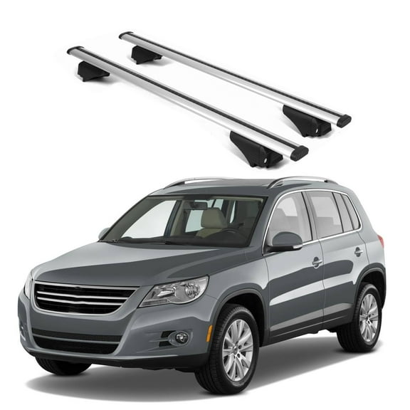 ERKUL Roof Rack Cross Bars for VW Volkswagen Tiguan 2008-2017 | Aluminum Crossbars with Anti Theft Lock for Rooftop | Compatible with Raised Rails - Silver