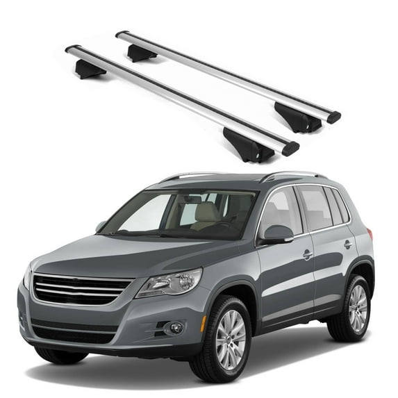 ERKUL Roof Rack Cross Bars for VW Volkswagen Tiguan 2008-2017 | Aluminum Crossbars with Anti Theft Lock for Rooftop | Compatible with Raised Rails - Silver