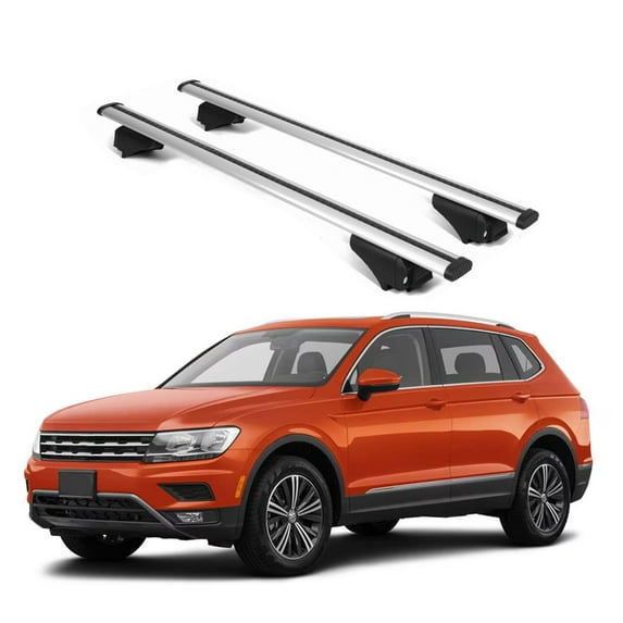 ERKUL Roof Rack Cross Bars for VW Volkswagen Tiguan 2018-2024 | Aluminum Crossbars with Anti Theft Lock for Rooftop | Compatible with Raised Rails - Silver