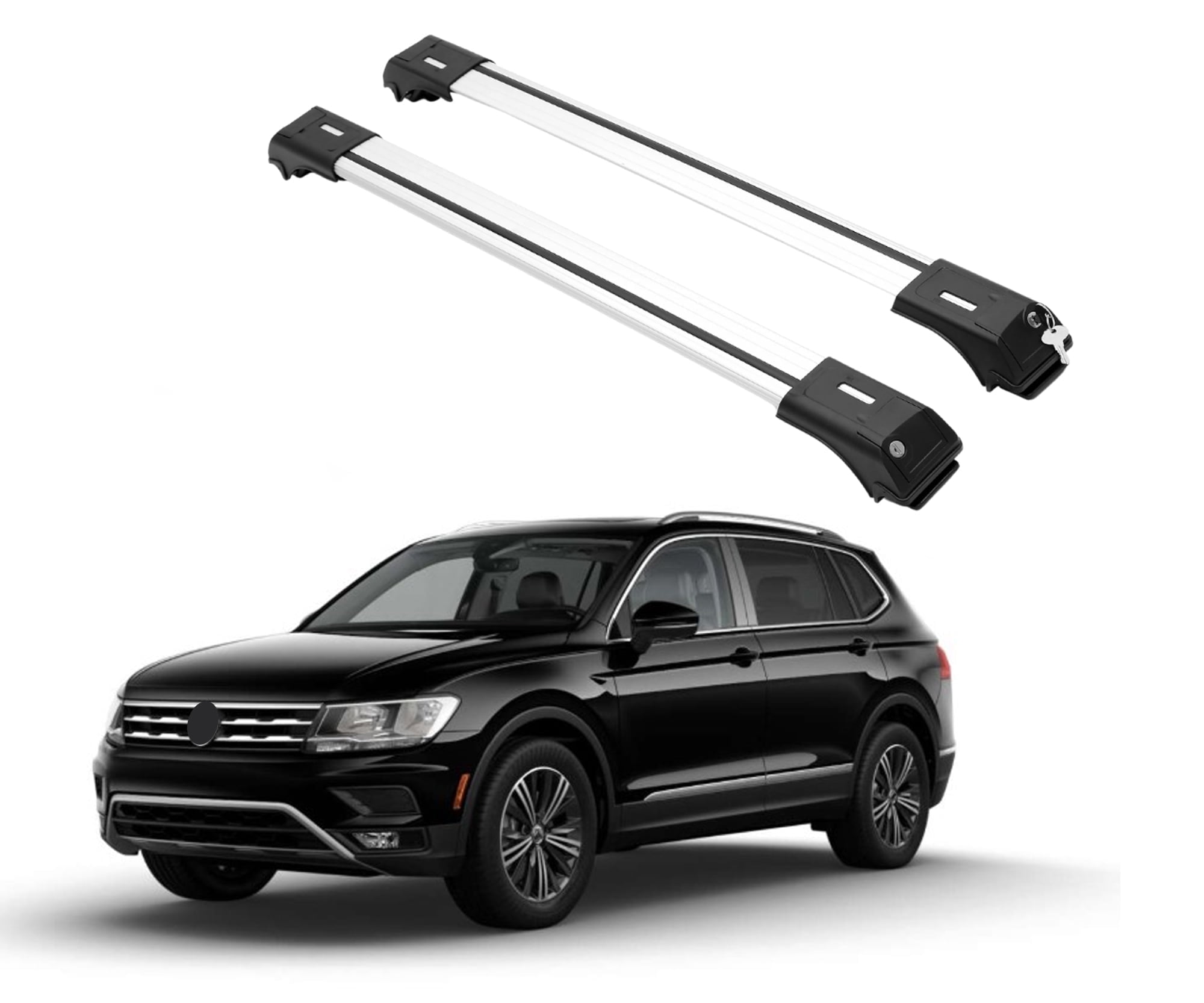 ERKUL Roof Rack Cross Bars for VW Volkswagen Tiguan 2018-2024 | Aluminum Crossbars with Anti Theft Lock for Rooftop | Compatible with Raised Rails - Silver