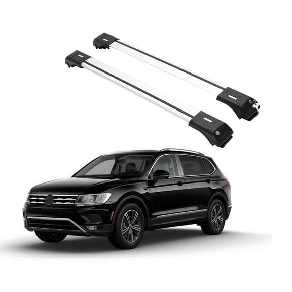 ERKUL Roof Rack Cross Bars for VW Volkswagen Tiguan 2018-2024 | Aluminum Crossbars with Anti Theft Lock for Rooftop | Compatible with Raised Rails - Silver